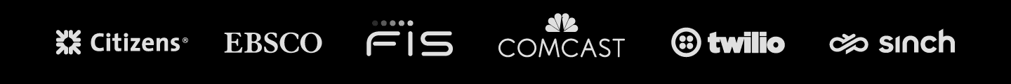 Citizens, EBSCO, FIS, Comcast, Twilio, and Sinch logos.